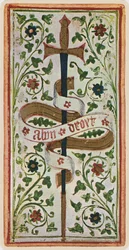 The Ace of Swords, facsimile of a tarot card from the 